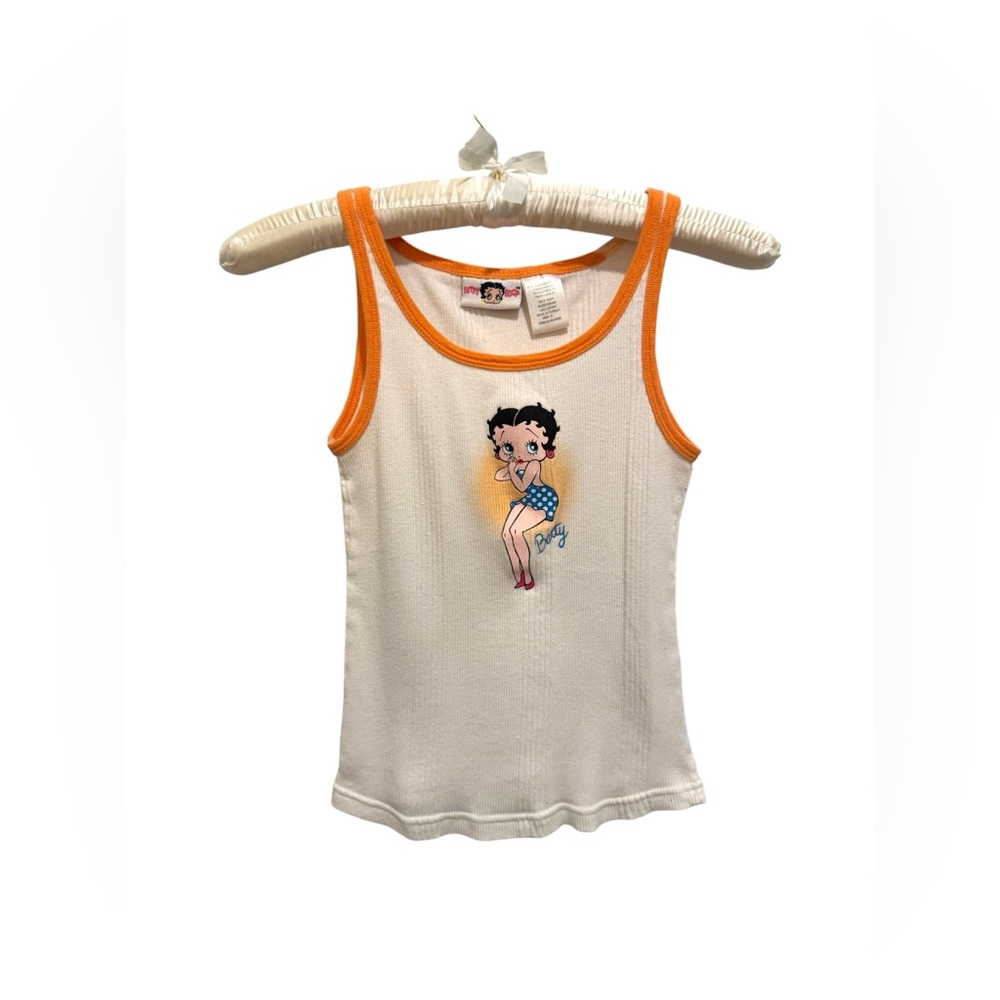 Y2K Betty Boop Ribbed Tank | 2000 Cartoon Baby Tee Style | Orange Trim (S)